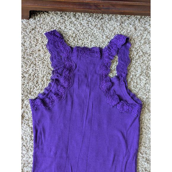 Y2K Deadstock Forever 21 Babydoll Tank Top L Purple Lace Ribbed Coquette Kawaii - Picture 7 of 7